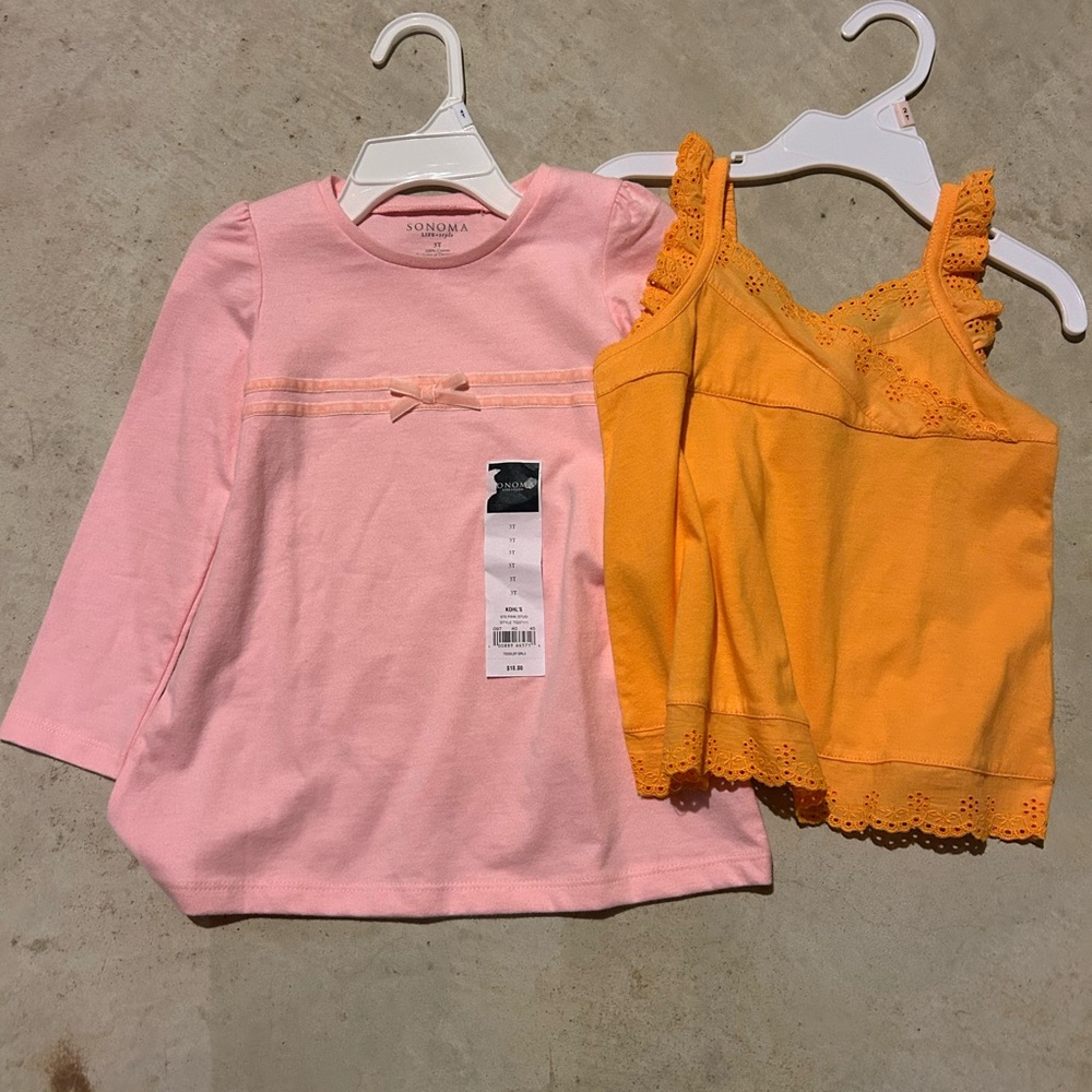 Sonoma Pink Long Sleeve Top and Orange Tank Set girls 3T new with tags